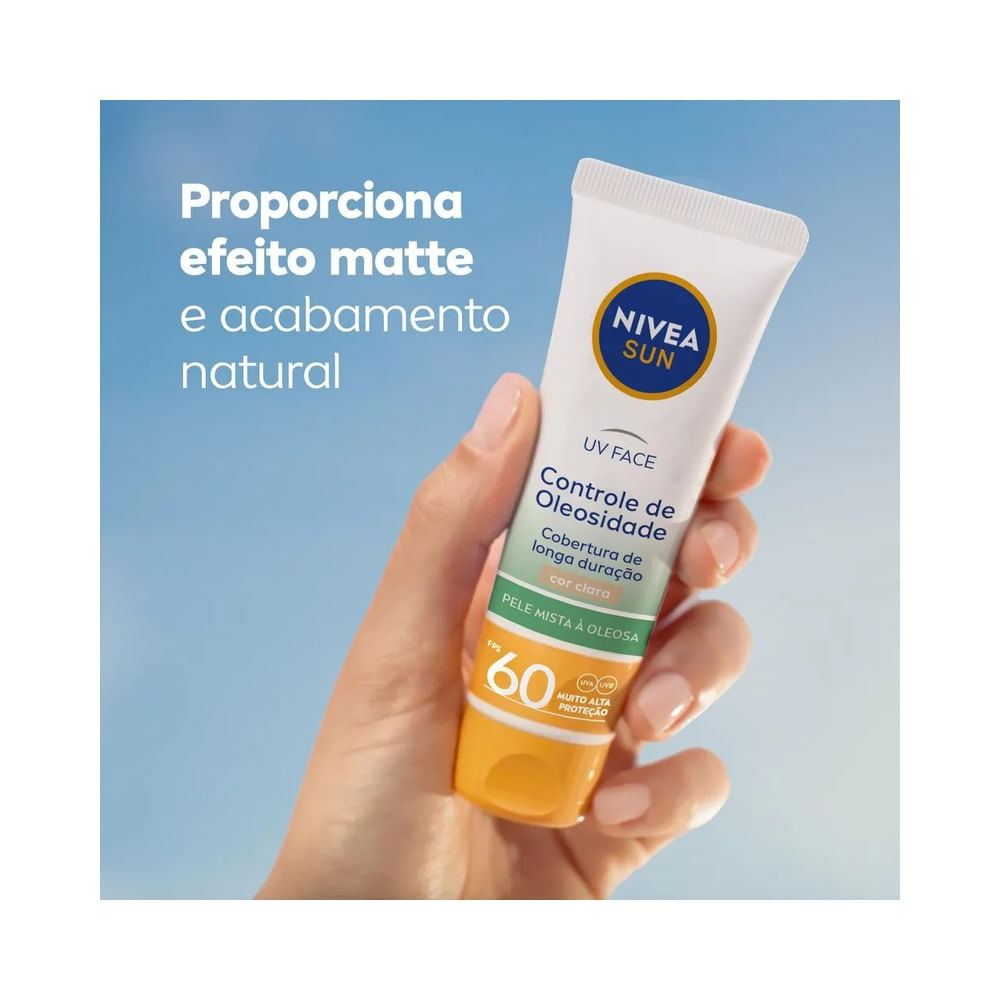 Embalagem do Protetor Facial Nivea Sun UV Face Pele Oleosa FPS 60 Cor Clara 50ml